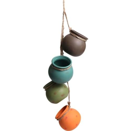 4Pcs Dangling Desert Color Ceramic Pots Kit Wall Ceiling Mount Mini Flower Planters Vase Garden Decor
