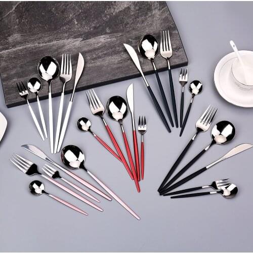 5 PCS Tableware Dinnerware Lunch Dinner Washing Kitchen Utensils Cutlery Complete Steak Knife Fork Spoons Set Stainless Steel