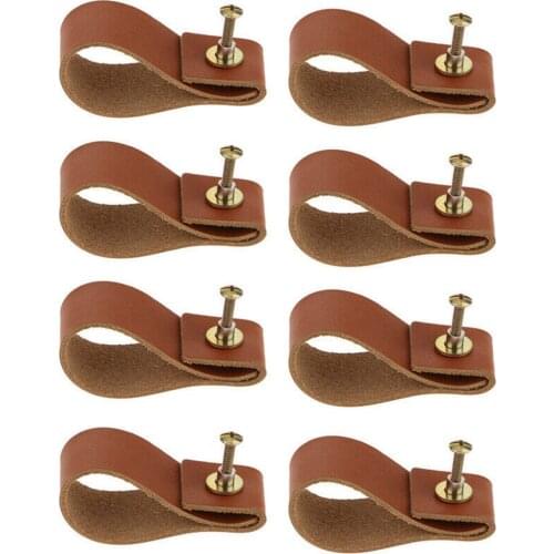 8 Pcs Handmade Leather Cabinet Pulls Europe Style Soft Minimalist Kitchen Cupboard Storage Drawer Furniture Knob Handle DIY