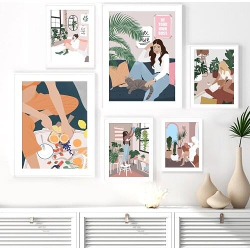 Abstract Fashion Vintage Girl illustration Nordic Posters And Prints Wall Art Canvas Painting Wall Picture For Living Room Decor