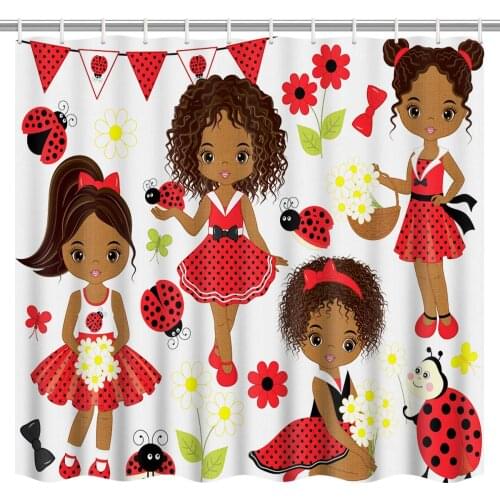 Afrocentric Fabric Shower Curtain Dark Skinned Black Girls