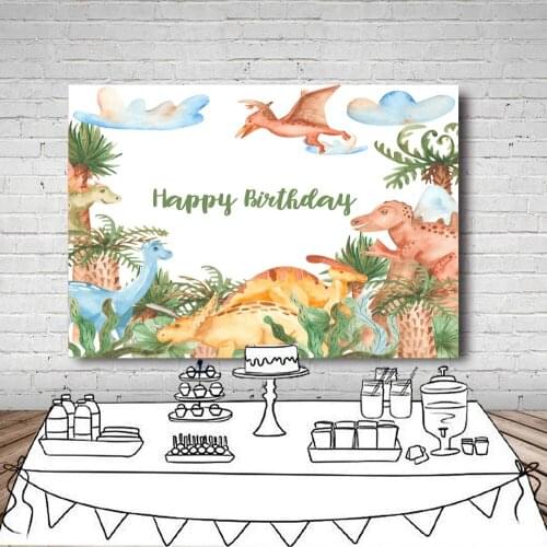 BEIPOTO Cartoon Dinosaur Birthday Backdrop for Boy Girl Photography Background Baby Shower Photo Booth Props Party Dessert Table