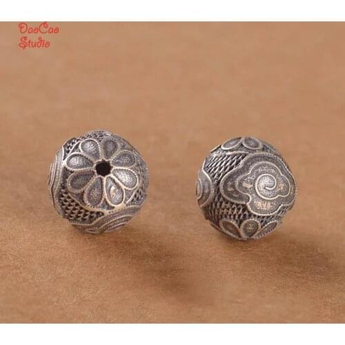 10mm 14mm 2pcs Sterling Silver Beads Carved Cloud Flower Mala Bead Japa Beads Bracelet Earrings Jewelry Findings DIY Accessories