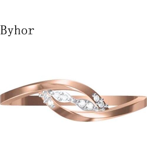 Byhor Solid 14K White+Rose Gold 0.032ct Natural Diamonds Fine Jewelry Trendy Wedding Band 2020 новинка ring Vintage кольца Women