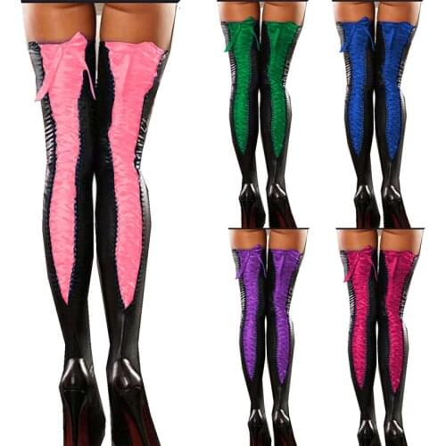16 Colors Women Sexy Lace Up Ribbon Adjustable Stockings Lady Faux Leather Club Thigh High Stockings Cosplay Party Accessories