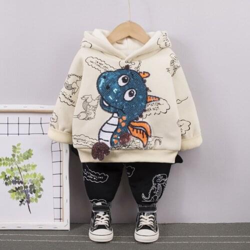 Korean Childrens Clothing Boys Set Sequins Dinosaur Thickened Warm Cotton Coat 1-2-3 Children Aged Children Cotton