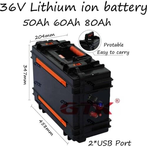 36V 50Ah 60Ah 80Ah lithium li ion battery BMS 10S for 3000w e-motorcycle ebike power bank solar system motorhome +10A charger