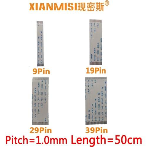 FFC/FPC Flat Flex Extension Cable 9Pin 19Pin 29Pin 39Pin ame Side 1.0mm Pitch AWM VW-1 20624 20798 80C 60V Length 50cm 5PCS