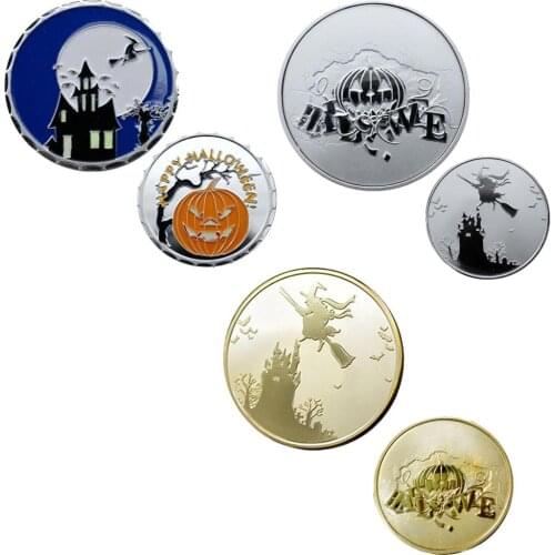 2019 Happy Halloween Party Silver Gold Plated Coins Fluorescence Pumpkin Window Fluorescent Fantasy Gift