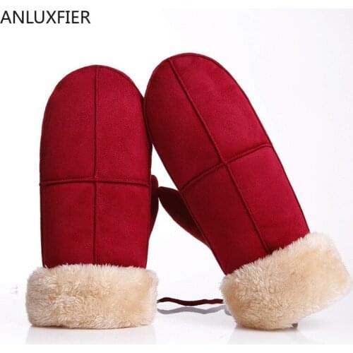 H10058 Hanging Neck Gloves Women Winter Plush Warm Thermal Mittens Outdoor Cycling Korean Student Cute Cartoon Suede Hand Muff