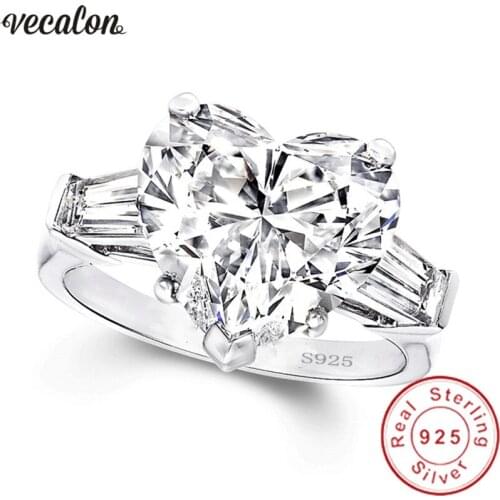 Vecalon Heart shape Promise Ring 925 sterling silver bijou 5ct AAAAA Cz Engagement Wedding band rings for women Bridal Jewelry