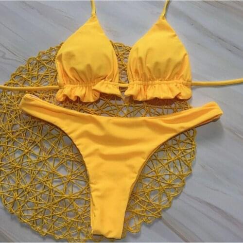 Top Thong Bottom Set Beach Push-Up Ladies Lace Up beachwear Summer Women Sexy Bandage Brazilian Bikini Sets Top