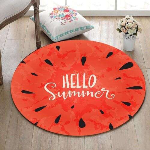 Round Home Living Room Floor Area Rug Childrens Room Cushion Bathroom Non-Slip Carpets Office Door Mat Hello Summer Watermelon