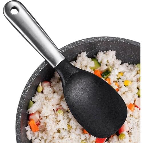 Stainless steel rice spoon household thickened long handle silicone meal spoon canteen serving rice spoon public spoon