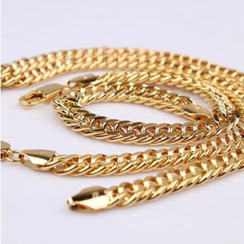 Massive Mens Jewelry Set Yellow Gold Filled Necklace Bracelet Sets Solid Double Curb Chain 8mm Gifts New