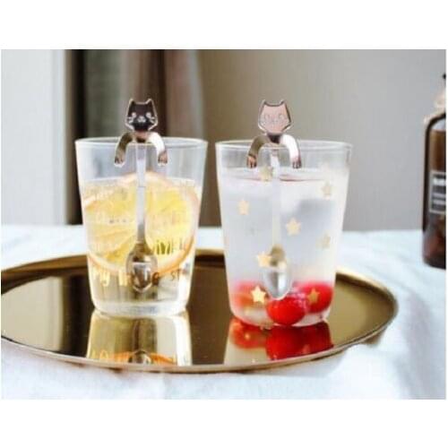 Cute Cat Coffee Drink Spoon Tableware Kitchen Stainless Steel Tool Hanging Cups