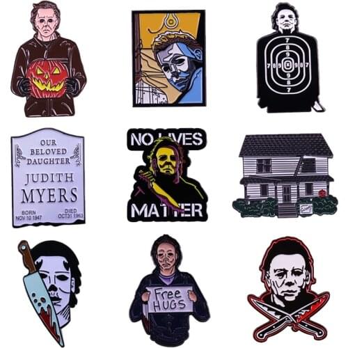 MMichael Myers Halloween Horror Killer Cosplay Enamel Brooch Pins Badge Lapel Pin Brooches Collar Jeans Jacket Fashion Jewelry