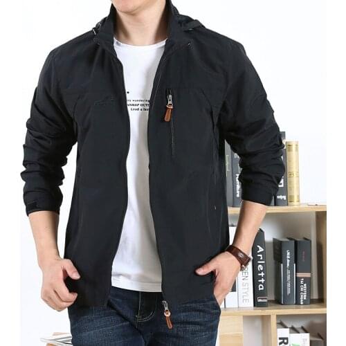 Mens Tactical Jackets Spring Autumn Outdoor Hiking Fishing Pockets Casual Jackets Thin Windbreaker Hooded Coat Outerwear M-5XL