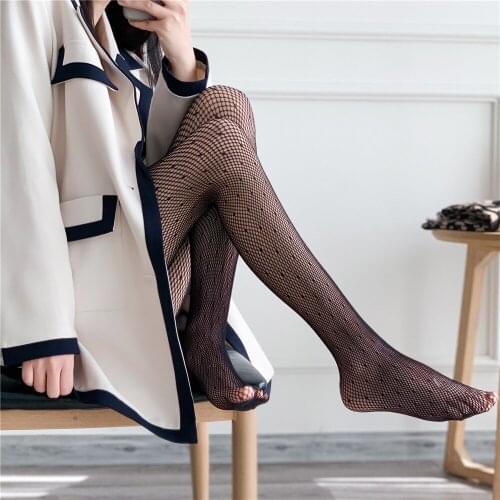 2021 spring and summer dark black retro lace mesh socks small polka dot jacquard bottoming pantyhose black silk womens socks