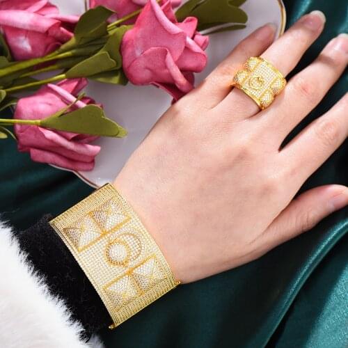 2021 New Luxury Disco African Gold Bangle Ring Set Fashion Jewelry Sets For Women Wedding Engagement brincos para as mulheres