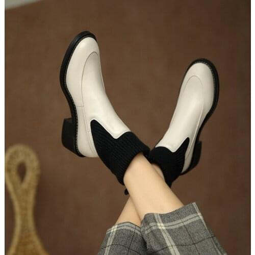 2020 spring and autumn new all-match socks boots fashion thick heel short boots womens mid-heel platform shoes X326