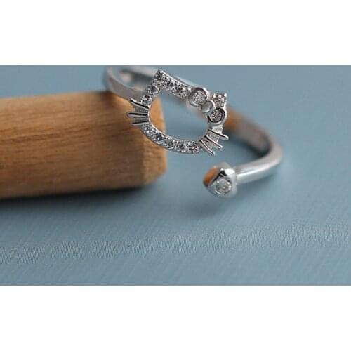 KT cat opening zircon ring Japan and South Korea cute students tide hollow hollow simple and fresh ktwoman opening ring