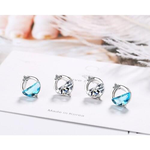 Silver Plated AAA Zircon Water Spring Rhinestone Stud Earrings for Women Fashion Charm Female Wedding Party Jewelry Best Gift
