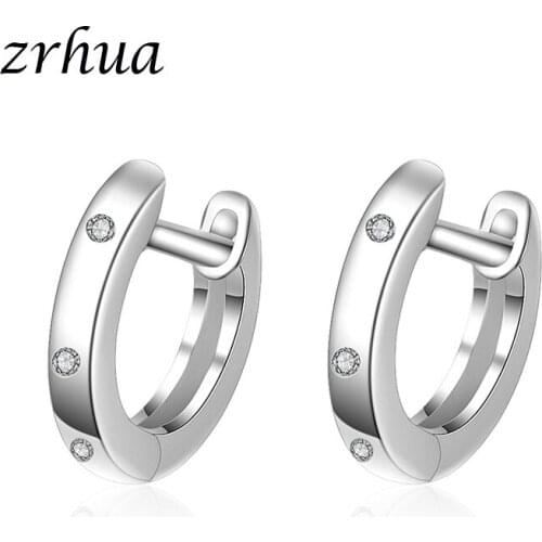 ZRHUA 925 Sterling Silver Classic Hoop Earrings For Girls White AAA+ Zircon Stone High Quality Earrings Fashion Jewelry Gift