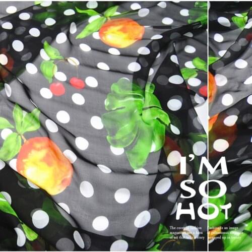 Silk Chiffon Fabric Dress Large Wide Black da bo dian Fruit Real 100% clothing Cloth DIY Sewing Tissue