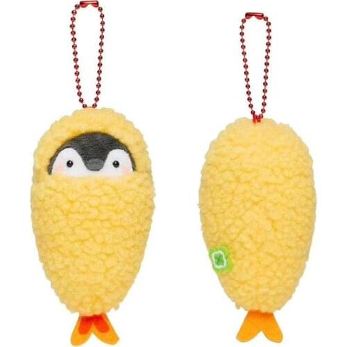 Cute Japan Penguin fried shrimp plush pendant toy doll clamshell doll plush keychain 10cm w46 wj04