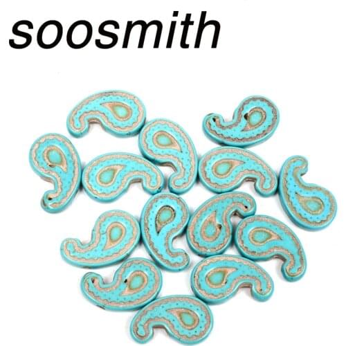 Soosmith Blue White Music Symbol Synthetic Turquoises Stone Beads Loose Stone Spacer Beads For Jewelry Making Handmade Crafts
