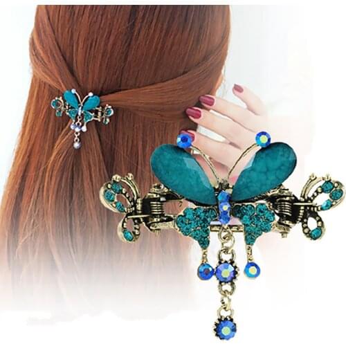 Rhinestone Crystal Alloy Jaw Hair Clips, Retro Butterfly Mini Hair Claw Clip Hair Accessories for Womens
