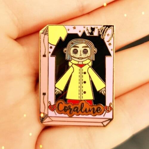Spooky Coraline Book Mysterious Brooch Pins Enamel Metal Badges Lapel Pin Brooches Jackets Jeans Fashion Jewelry Accessories