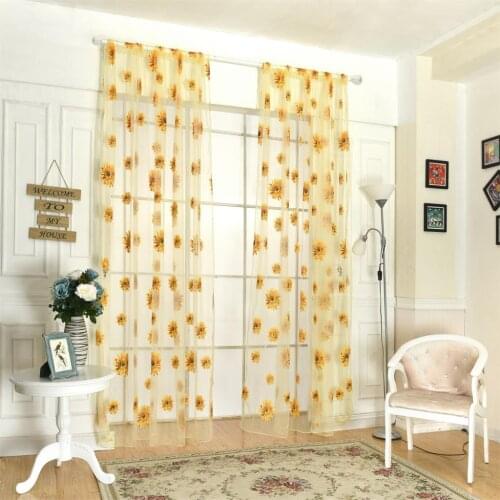 1 Piece Flower Floral Sheer Voile Door Window Curtain Drape Panel Scarf Room Divider for Living Room Home Hotel Cafe Decor