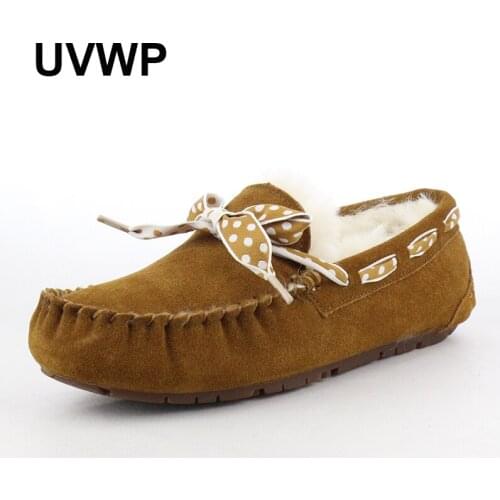 High Quality New Warm Winter Shoes Women Snow Shoes Moccasins Genuine Leather Flat Shoes Natural fur Women Flats 100% Wool Shoes
