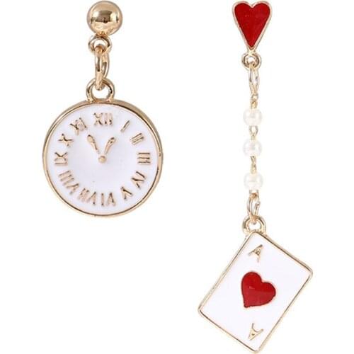 CRLEY Magic Clock Dangle Earrings For Women Enamel Mini Poker Card Hanging Jewelry Engagement Wedding Jewelry Drop Shipping