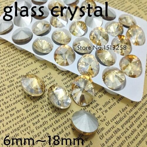 Gold Champagne Color Rivoli Crystal Fancy Stone Point Back Glass Stone For Jewelry Making 6mm 8mm 10mm 12mm 14mm 16mm 18mm