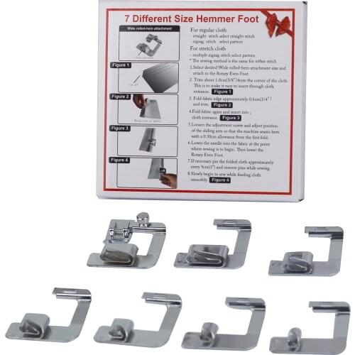 1 set =7pcs Domestic Sewing Machine Hemmer Foot Rolled Hem Foot Snap on For Singer Brother#6290-2/3/4/5/6/7/8