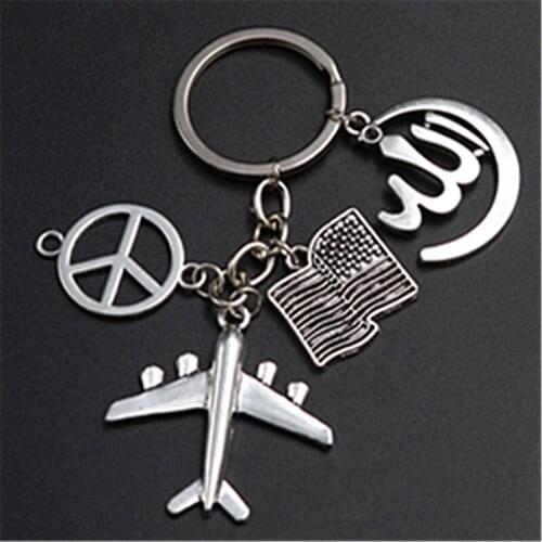 1pcs Silver Plated anti-war peace logo USA & Allah keychain airplane key chain DIY creative metal handmade key chain A1207