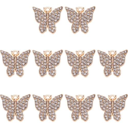 10Pcs Luxury Zircon Gold Silver Color Butterfly Charm Pendant For DIY Earrings Necklace Jewelry Making Accessories Wholesale
