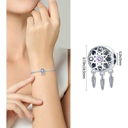 100% Real 925 Sterling Silver Purple Stone Feather Beads Fit Pandora Original 3mm Bracelet&Bangle For Women Fashion Jewelry Gift