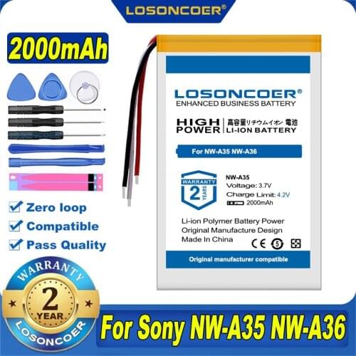 100% Original LOSONCOER NEW 2000mAh Battery For Sony NW-A35 NW-A36 Player A35 A36 Batteries