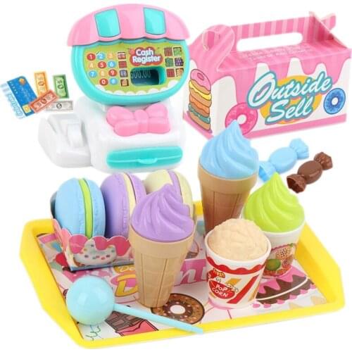 24PCS Dessert Fruit Shopping Cart Toys Mini Supermarket Cashier Toy Set