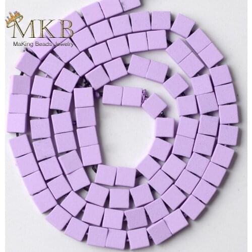 4*4mm Lavender Purple Hematite Stone Natural Stone Squar Matte Rubber Beads Space Loose Beads For Jewelry Making Diy Bracelet15"