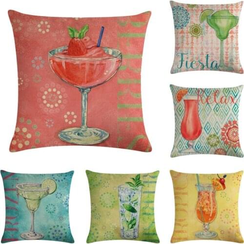 45*45cm Beverage cup Pattern Cotton Linen Throw Pillow Cushion Cover Home Decoration Sofa Bed Decor Decorative Pillowcase