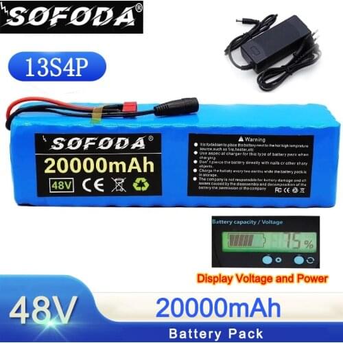 48V battery 13S4P 20Ah battery pack 1000W high power battery 54.6V20000mAh Ebike electric bicycle BMS Capacity Indicator+charger