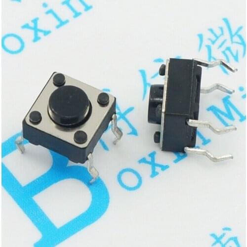 50Pcs/Lot Black Square 6*6*4.3Mm Square Four Feet Light Touch Switch