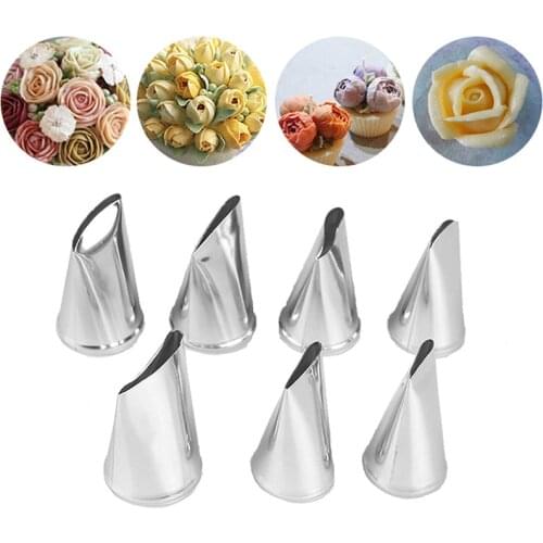 7Pcs Cake Decorating Tips Set Stainless steel Cream Icing Tulip petal mouth Rose Nozzle Pastry Tools Fondant Decorating Tools