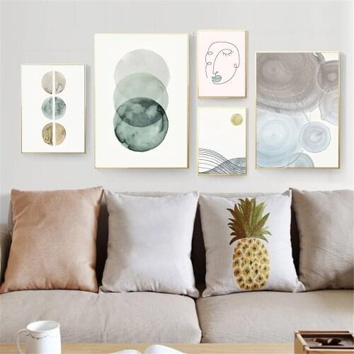 Abstract Geometry Round Wall Art Print Face Line Drawing Poster Sun Mountain Landscape Canvas Painting Nodic Pictures Home Decor