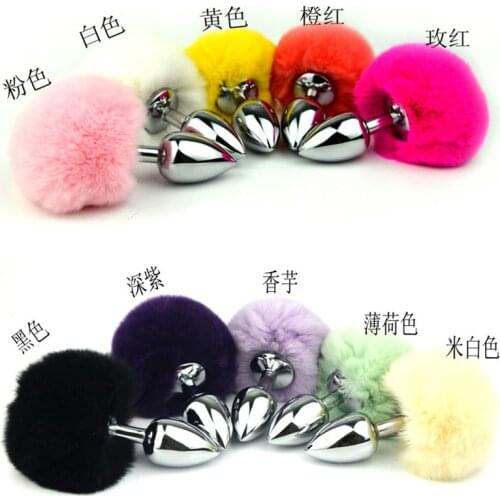 20pcs/lot Small Size Metal Rabbit Tail Anal Plug Butt Plug Sex Toys Metal Booty Beads Stainless Sex Products For Men GS0039